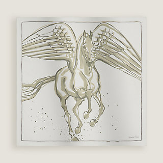 Libre Comme Pegase embroidered scarf 90 - White | Hermès USA